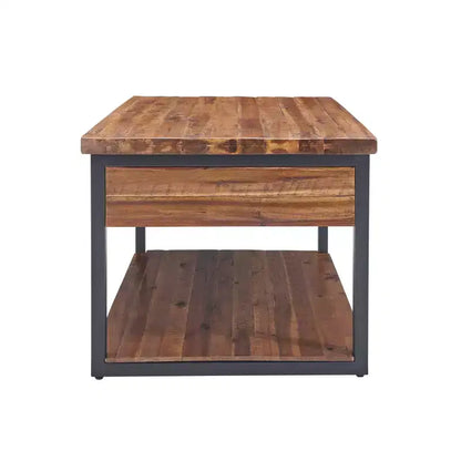 Tavolino da Caffè Rustico in Legno con Ripiano Inferiore e Spazio Contenitivo – Marrone Scuro, Piano in Acacia