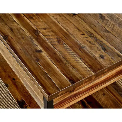 Tavolino da Caffè Rustico in Legno con Ripiano Inferiore e Spazio Contenitivo – Marrone Scuro, Piano in Acacia