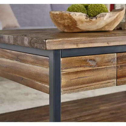 Tavolino da Caffè Rustico in Legno con Ripiano Inferiore e Spazio Contenitivo – Marrone Scuro, Piano in Acacia