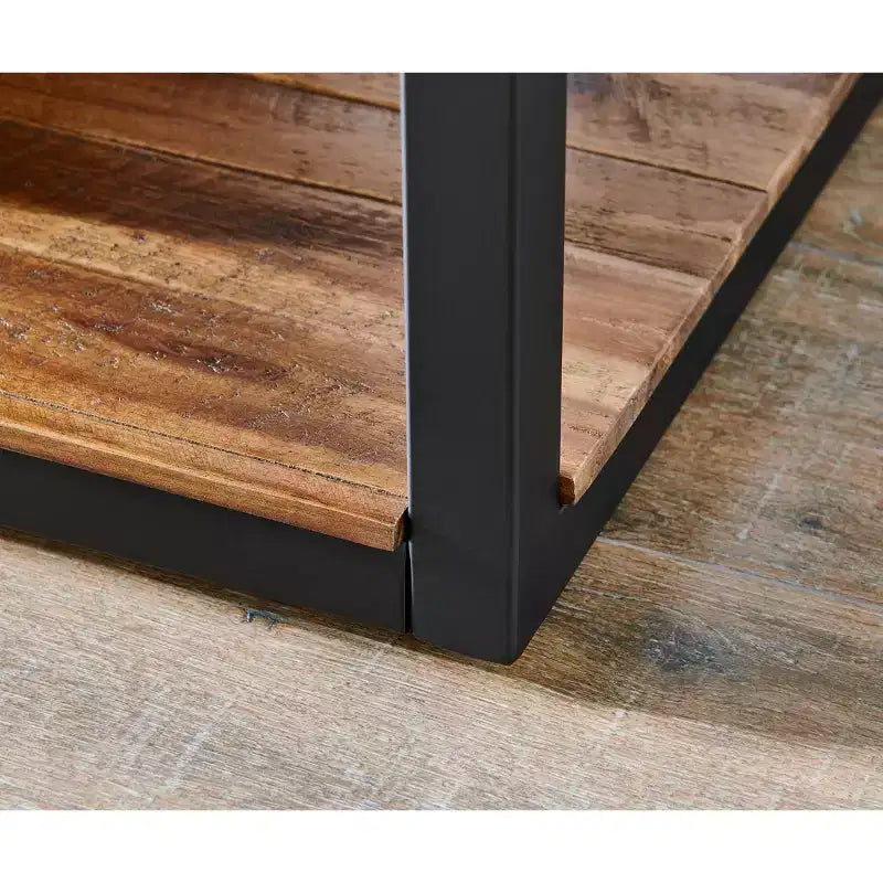 Tavolino da Caffè Rustico in Legno con Ripiano Inferiore e Spazio Contenitivo – Marrone Scuro, Piano in Acacia