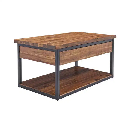 Tavolino da Caffè Rustico in Legno con Ripiano Inferiore e Spazio Contenitivo – Marrone Scuro, Piano in Acacia